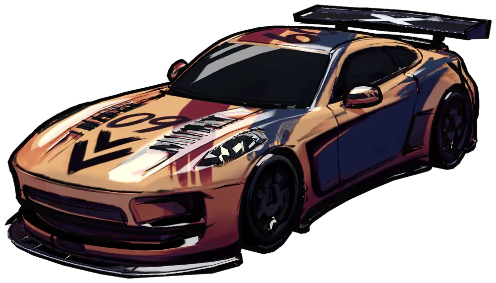 A silver race car in an inked livery